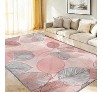 Minimalismo Arte Lineal Hojas Alfombra, Rosa Alfombra de Franela Suave, Antideslizante y Lavable para Sala de Estar, Dormitorio y habitación Infantil 50 x 80 cm