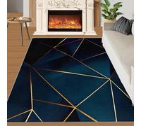 Minimalismo Fashion Alfombra Home Decoe Azul Marino, líneas geométricas Doradas de Estilo Moderno, alfombras Lavables Antideslizantes, aplicadas al Dormitorio del salón (50x80cm)