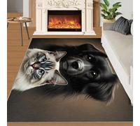 Minimalismo Gatitos Cachorros Cachorro Home Decoe Alfombra, Animales Modernos Estilo Mono Alfombras Lavables Antideslizantes, Aplica Al Salón, Dormitorio, Comedor (80x150cm)