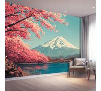 Minimalismo Japonés Papel Pintado Salon 300 x 210 cm, Árbol Rosas En Flor Monte Fuji Fotomurales Tejido No Tejido Papel Tapiz Fotográfico Decorativos Murales Dormitorio Oficina