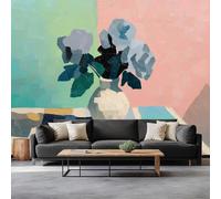 Minimalismo Papel Tapiz Fotográfico Pintura Al Óleo Jarrón De Rosas Fotomurale 350 x 256 cm, Art Mural Rosa Papel Pintado Fotomural - Cafe Restaurant Dormitorio Hoga Murales Decoración