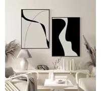 Minimalist Black and White Print Poster Abstract Canvas Painting for Living Room Wall Art Pictures Decor 20x30cmx2 Frameless