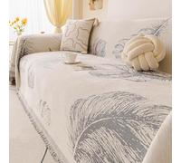 Minimalist Chenille Sofa Throw, All Season Throw Blanket with Tassels | Feather Pattern Sofa Cover, Universal Furniture Protector Cover, Decorative Throw For Chair Bed Coach(Gray,180x380cm)