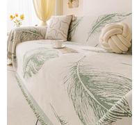 Minimalist Chenille Sofa Throw, All Season Throw Blanket with Tassels | Feather Pattern Sofa Cover, Universal Furniture Protector Cover, Decorative Throw For Chair Bed Coach(Green,180x340cm)