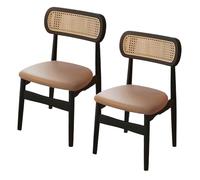 Minimalist Dining Chairs with Backrest and Sturdy Solid Wood Legs & Upholstered PU Leather, for Dining Room Living Room Bedroom Studio(Light Brown,2PCS)