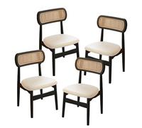 Minimalist Dining Chairs with Backrest and Sturdy Solid Wood Legs & Upholstered PU Leather, for Dining Room Living Room Bedroom Studio(Beige,4PCS)