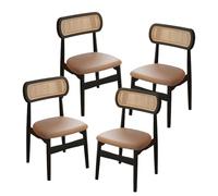 Minimalist Dining Chairs with Backrest and Sturdy Solid Wood Legs & Upholstered PU Leather, for Dining Room Living Room Bedroom Studio(Light Brown,4PCS)