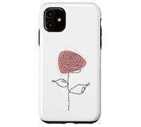 Minimalist Floral Rose Flower Line Art in Pink and White Carcasa para iPhone 11