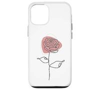 Minimalist Floral Rose Flower Line Art in Pink and White Carcasa para iPhone 12/12 Pro