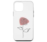 Minimalist Floral Rose Flower Line Art in Pink and White Carcasa para iPhone 12 Mini
