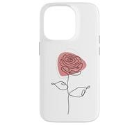 Minimalist Floral Rose Flower Line Art in Pink and White Carcasa para iPhone 14 Pro