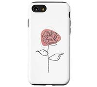 Minimalist Floral Rose Flower Line Art in Pink and White Carcasa para iPhone SE (2020) / 7/8