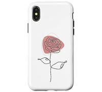 Minimalist Floral Rose Flower Line Art in Pink and White Carcasa para iPhone X/XS