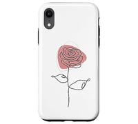 Minimalist Floral Rose Flower Line Art in Pink and White Carcasa para iPhone XR