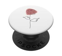 Minimalist Floral Rose Flower Line Art in Pink and White PopSockets PopGrip Adhesivo