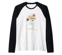 Minimalist Hands Holding Colorful Flowers Camiseta Manga Raglan