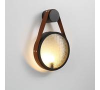 Minimalist Leather Belt Wall Lamp. The Glass is Patterned. Ideal As A Bedside Lamp in The Bedroom,Wall Or As A Decorative Wall Light for The Vintage-Style Entryway and Hallway.(Brown)