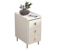 Minimalist Mid Century Nightstand with Drawer Slim Microfiber Leather Bedside Table with Metal Legs for Small Spaces Off White Perfect for Bedroom & Living Room