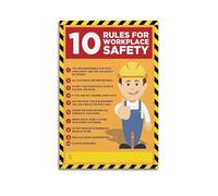 Minimalist Office Wall Art: Workplace Safety Poster with 10 Key Rules - Clean Design Canvas Print for Professional Studio, Home Office(Framed,16x24inch(40x60cm))