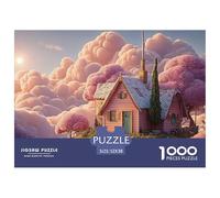 Minimalist Pink House on The Clouds 1000 Pcs Cartón Fuerte Rompecabezas Cloud-Top Fairy Cottage Imposible, Difícil Juego Familiar Puzzle Juego De Desafío Difícil 52x38cm/1000pcs