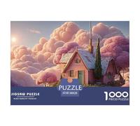 Minimalist Pink House on The Clouds 1000 Piezas Cartón Rompecabezas Cloud-Top Fairy Cottage Imágenes Vibrantes Juego Creativo Puzzle para Adultos Y Niños 38x26cm/1000pcs