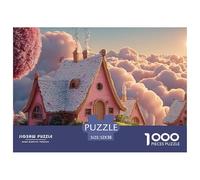 Minimalist Pink House on The Clouds 1000 Piezas Cartón Rompecabezas Cloud-Top Fairy Cottage Imágenes Vibrantes Juego Creativo Puzzle para Adultos Y Niños 52x38cm/1000pcs
