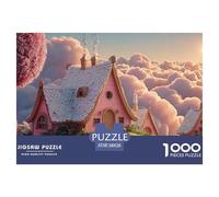 Minimalist Pink House on The Clouds 1000 Piezas Cartón Rompecabezas Cloud-Top Fairy Cottage Imposible, Difícil Juego Creativo Puzzle para Adultos Y Niños 38x26cm/1000pcs