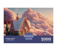 Minimalist Pink House on The Clouds 1000 Piezas Papel Ecológico Rompecabezas Cloud-Top Fairy Cottage Imágenes Vibrantes Juego Creativo Puzzle Juego De Desafío Difícil 52x38cm/1000pcs