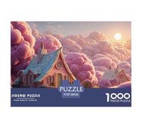 Minimalist Pink House on The Clouds 1000 Piezas Papel Ecológico Rompecabezas Cloud-Top Fairy Cottage Liberador De Estrés Juego Creativo Puzzle para Adultos Y Niños 38x26cm/1000pcs
