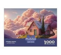 Minimalist Pink House on The Clouds 1000 Piezas Papel Ecológico Rompecabezas Cloud-Top Fairy Cottage Liberador De Estrés Juego Familiar Puzzle para Adultos Y Niños 70x50cm/1000pcs