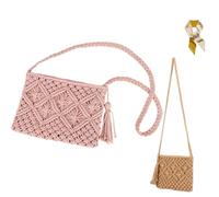 Minimalist Tassel Women's Clutch,Retro Cotton Rope Woven Bag,Stylish Summer Woven Crossbody Handbag,Vacation Boho Beach Purse (Pink)