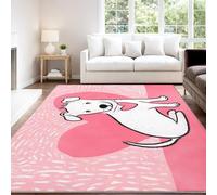 Minimalista Acogedor Cartoon Travieso Romántico Alfombra 80 x 120 cm Rosa Corazón Perro Pelo Corto Súper Suave Alfombra Lavable para Habitación Adolescente, No Desprende Pelusa y Fácil de Limpiar
