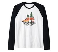 Minimalista Bosque Errante Silueta Puesta De Sol Camiseta Manga Raglan