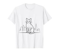 Minimalista Cat Line Art City Skyline Moderno Estilo Urbano Camiseta