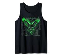 Minimalista Cyberpunk Fantasía Águila Arcano Verde Arte Japonés Camiseta sin Mangas