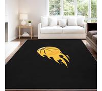 Minimalista Deportivo Dinámico Alfombra 120 x 180 cm Negro Amarillo Llamas Baloncesto Pelo Corto Súper Suave Alfombra Lavable para Habitación Adolescente, No Desprende Pelusa y Fácil de Limpiar