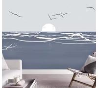 Minimalista Dibujo A Mano Amanecer Mar Gaviotas 3D Papel Pintado Pared Fácil Instalación Oficina Sala Estar Sofá Dormitorio TV Fondos Decoración-250cm×170cm