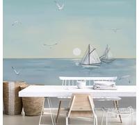 Minimalista Dibujo A Mano Mar Veleros Amanecer 3D Papel Pintado Pared Fácil Instalación Oficina Sala Estar Sofá Dormitorio TV Fondos Decoración-150cm×105cm