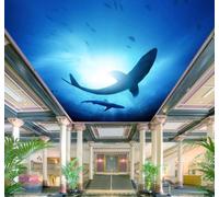 Minimalista Fresco Azul Mundo Marino Tiburones 3D Papel Pintado Pared Fácil Instalación Oficina Sala Estar Sofá Dormitorio TV Fondos Decoración-430cm×300cm