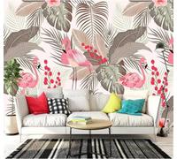 Minimalista Fresco Bello Flamenco Tropical Hojas 3D Papel Pintado Tapiz Textura de Seda Oficina Comedor Sofá Dormitorio Sala Estar TV Fondo Pantalla-300cm×210cm
