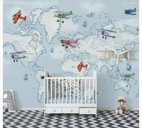 Minimalista Fresco Dibujado A Mano Caricatura Avión Mapa 3D Papel Pintado Tapiz Textura de Seda Oficina Comedor Sofá Dormitorio Sala Estar TV Fondo Pantalla-430cm×300cm