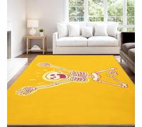 Minimalista Líneas Artístico Divertido Alfombra 60 x 120 cm Amarillo Tema Halloween Calavera Pelo Corto Súper Suave Alfombra Lavable para Habitación Adolescente, No Desprende Pelusa y Fácil de Limpiar