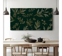 Minimalista Plantas Hojas Doradas Lienzo decorativo con marco Campestre Francés e impresión artística para pared de salón y habitación, incluye kit de montaje y requiere fácil montaje 100 x 75 cm