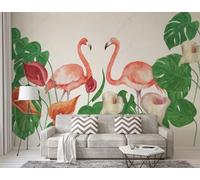 Minimalista Plantas Hojas Verdes Flores Flamenco 3D Papel Pintado Pared Fácil Instalación Oficina Sala Estar Sofá Dormitorio TV Fondos Decoración-400cm×280cm