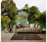 Minimalista Puentecito Agua Que Corre Verde Fresco Bosque 3D Papel Pintado Tapiz Textura de Seda Oficina Comedor Sofá Dormitorio Sala Estar TV Fondo Pantalla-430cm×300cm