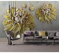 Minimalista Relieve Dorado Crisantemo Mariposa 3D Papel Pintado Pared Fácil Instalación Oficina Sala Estar Sofá Dormitorio TV Fondos Decoración-150cm×105cm