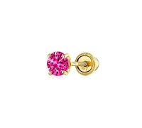 Minimalista Tiny Cubic Zirconia Rojo Fucsia Rosa Simulado Ruby Cz Ronda Helix Cartilage Ear Lobe Piercing Daith Round Solitaire 1 Piece Stud Earring Real 14K Yellow Gold Screw Back 3Mm
