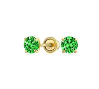 Minimalista Tiny Cubic Zirconia Verde Esmeralda Simulado Cz Ronda Pendientessolitario Real 14K Amarillo Oro Tornillo Volver 3Mm