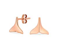 Minimalista Tiny Petite Nautical Mermaid Fin Whale Tail Stud Earrings For Women Rose Gold Vermeil .925 Sterling Silver