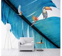 Minimalista Tridimensional Azul Pluma Loro 3D Papel Pintado Pared Fácil Instalación Oficina Sala Estar Sofá Dormitorio TV Fondos Decoración-300cm×210cm